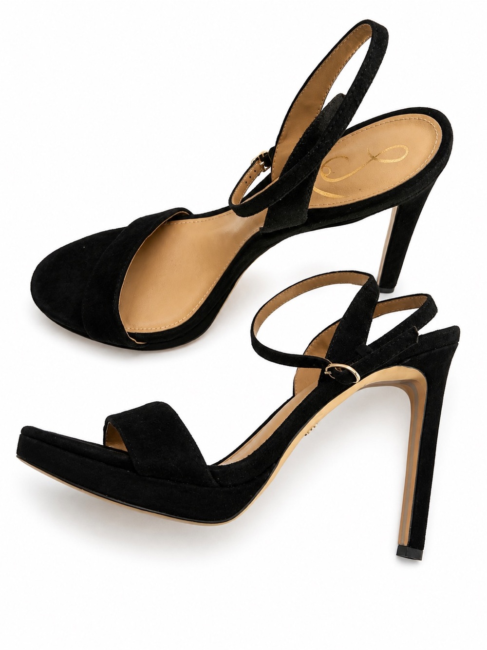 Sam Edelman Black Leather Suede High Platform Heel Wrap Slingback Stiletto